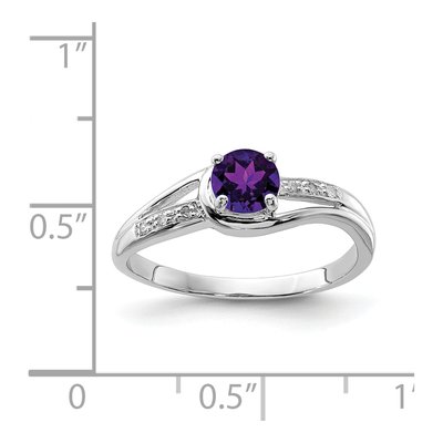 Sterling Silver Amethyst & Diamond Round Ring – view 4