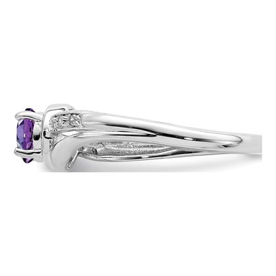 Sterling Silver Amethyst & Diamond Round Ring – view 5