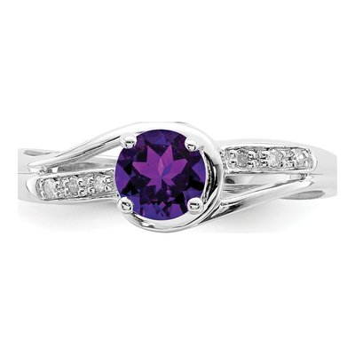 Sterling Silver Amethyst & Diamond Round Ring – view 6