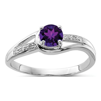 Sterling Silver Amethyst & Diamond Round Ring