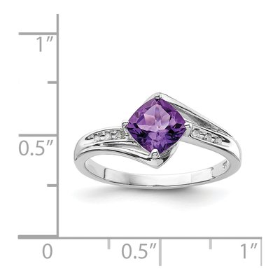 Sterling Silver Amethyst & Diamond Square Ring – view 4