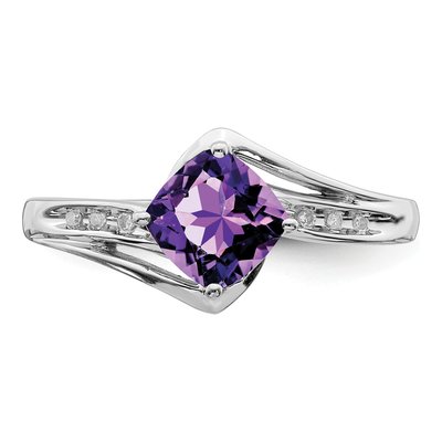 Sterling Silver Amethyst & Diamond Square Ring – view 6
