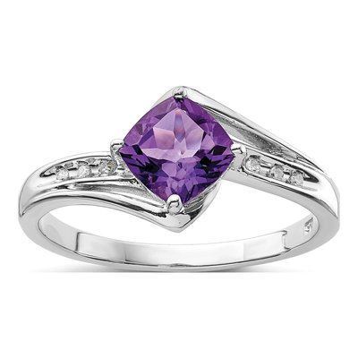 Sterling Silver Amethyst & Diamond Square Ring