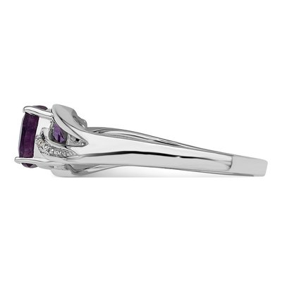 Sterling Silver Amethyst & Diamond Square Ring – view 4