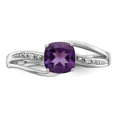 Sterling Silver Amethyst & Diamond Square Ring – view 6