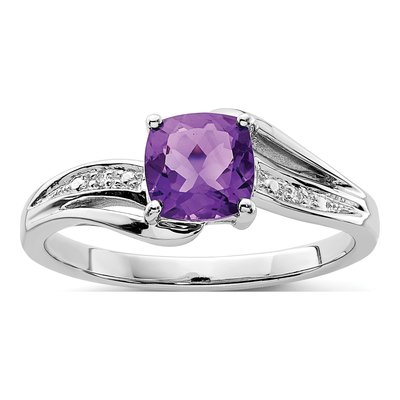 Sterling Silver Amethyst & Diamond Square Ring
