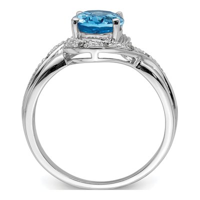Sterling Silver 1/20 ct tw Swiss Blue Topaz & Diamond Oval Ring – view 3