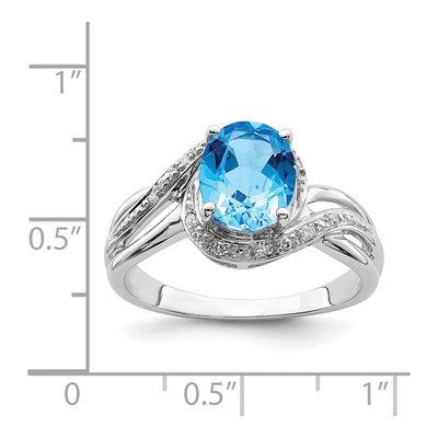 Sterling Silver 1/20 ct tw Swiss Blue Topaz & Diamond Oval Ring – view 4