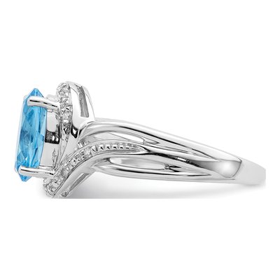 Sterling Silver 1/20 ct tw Swiss Blue Topaz & Diamond Oval Ring – view 5