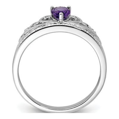 Sterling Silver Amethyst & Diamond Teardrop Ring – view 3
