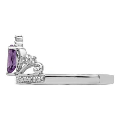 Sterling Silver Amethyst & Diamond Teardrop Ring – view 4