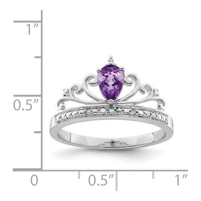 Sterling Silver Amethyst & Diamond Teardrop Ring – view 5