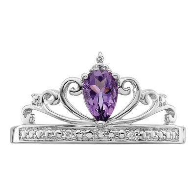 Sterling Silver Amethyst & Diamond Teardrop Ring – view 6