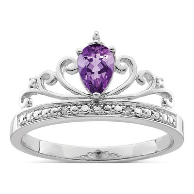 Sterling Silver Amethyst & Diamond Teardrop Ring