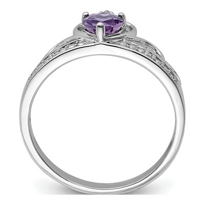 Sterling Silver Amethyst & Diamond Heart Ring – view 3