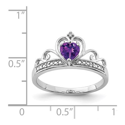 Sterling Silver Amethyst & Diamond Heart Ring – view 4