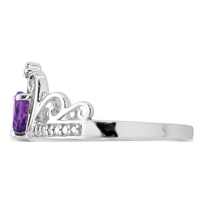 Sterling Silver Amethyst & Diamond Heart Ring – view 5