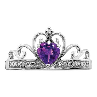 Sterling Silver Amethyst & Diamond Heart Ring – view 6