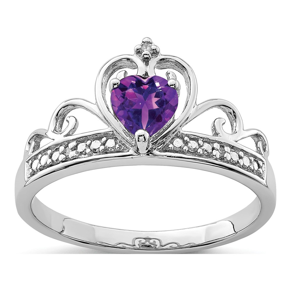 Sterling Silver Amethyst & Diamond Heart Ring