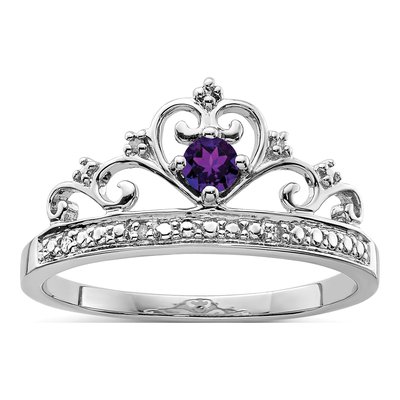 Sterling Silver Amethyst & Diamond Ring