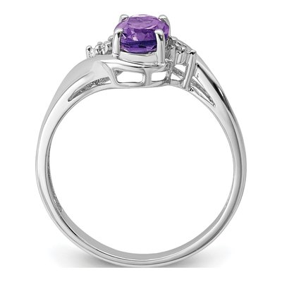 Sterling Silver Amethyst & Diamond Oval Ring – view 3