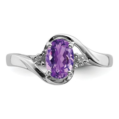 Sterling Silver Amethyst & Diamond Oval Ring – view 6