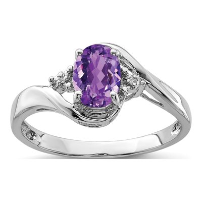 Sterling Silver Amethyst & Diamond Oval Ring