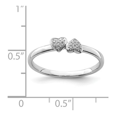 Sterling Silver Diamond Double Heart Stackable Ring – view 5