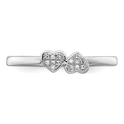 Sterling Silver Diamond Double Heart Stackable Ring – view 6
