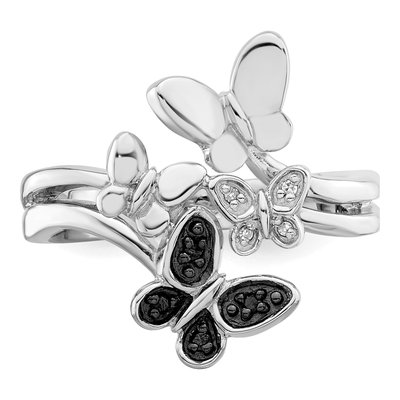 White Night Sterling Silver Butterfly Diamond Ring – view 5
