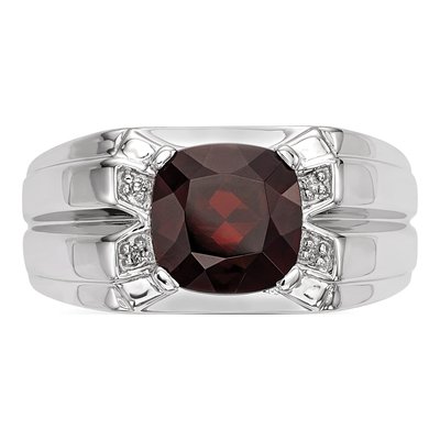 Men's Sterling Silver Garnet & Diamond Square Ring – view 5