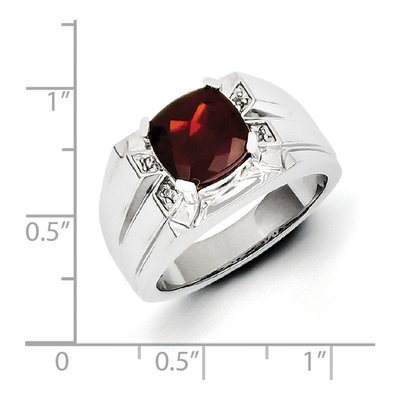 Men's Sterling Silver Garnet & Diamond Square Ring – view 6
