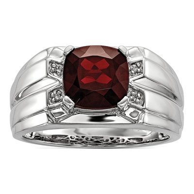 Men's Sterling Silver Garnet & Diamond Square Ring
