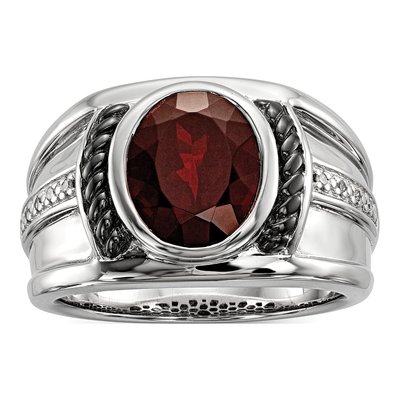 Men's Sterling Silver 1/20 ct tw Garnet & Diamond Ring