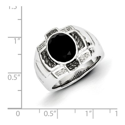 Men's Sterling Silver Onyx & Diamond Ring – view 4