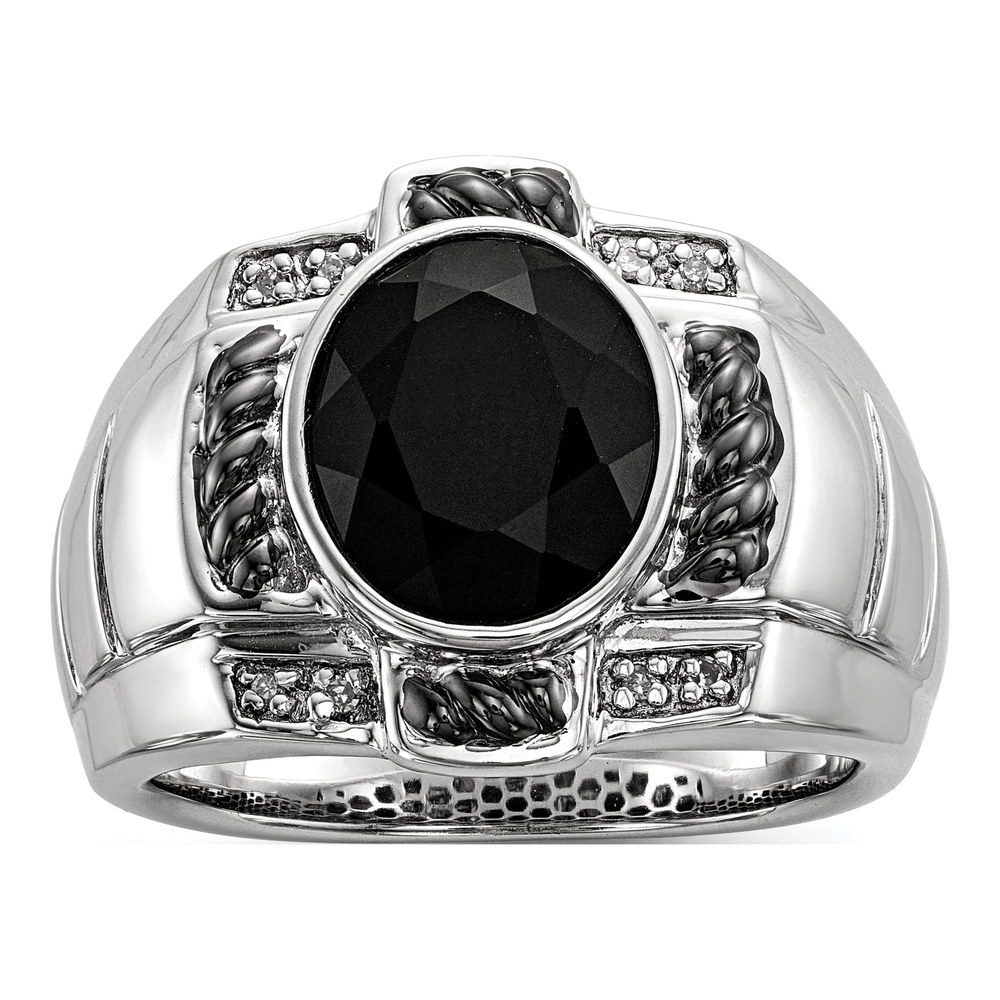 Men's Sterling Silver Onyx & Diamond Ring