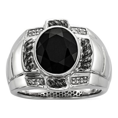 Men's Sterling Silver Onyx & Diamond Ring