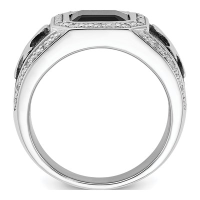 Men's Sterling Silver 1/8 ct tw Onyx & Diamond Cross Ring – view 3