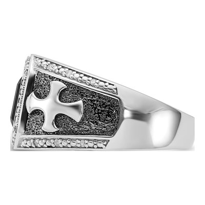 Men's Sterling Silver 1/8 ct tw Onyx & Diamond Cross Ring – view 4