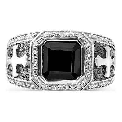 Men's Sterling Silver 1/8 ct tw Onyx & Diamond Cross Ring – view 5