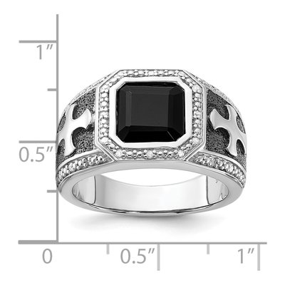 Men's Sterling Silver 1/8 ct tw Onyx & Diamond Cross Ring – view 6