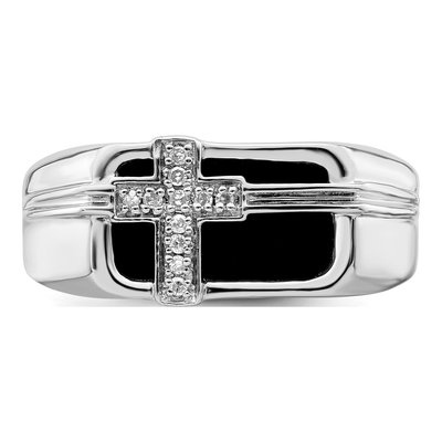 Men's Sterling Silver 1/20 ct tw Onyx & Diamond Cross Ring – view 5