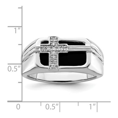 Men's Sterling Silver 1/20 ct tw Onyx & Diamond Cross Ring – view 6