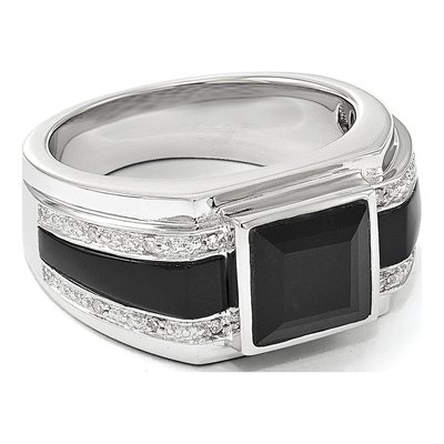 Men's Sterling Silver Diamond & Onyx Ring | White Night – view 7