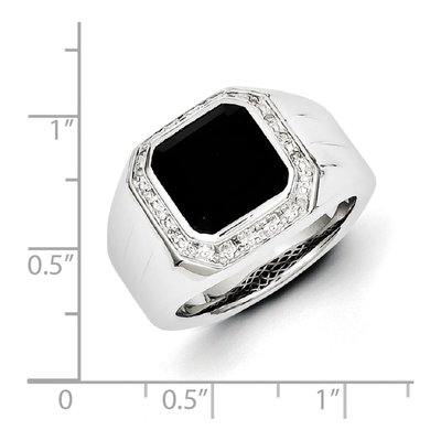 Men's Sterling Silver 1/10 ct tw Onyx & Diamond Square Ring – view 4
