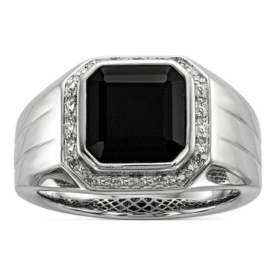 Men's Sterling Silver 1/10 ct tw Onyx & Diamond Square Ring