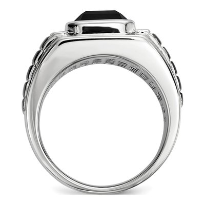 Men's Sterling Silver Onyx & Diamond Square Ring – view 3