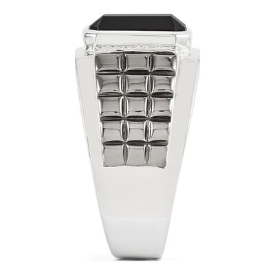 Men's Sterling Silver Onyx & Diamond Square Ring – view 4