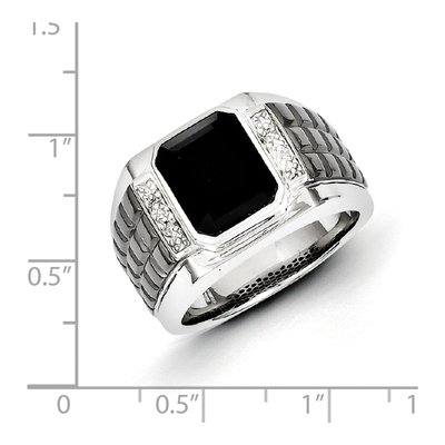 Men's Sterling Silver Onyx & Diamond Square Ring – view 5