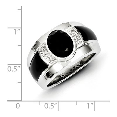 Men's Sterling Silver Onyx & Diamond Ring – view 4
